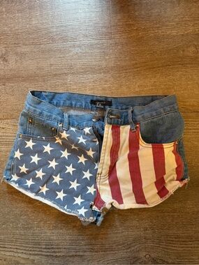 Forever 21 Denim Shorts with Red, White & Blue Flag Panels